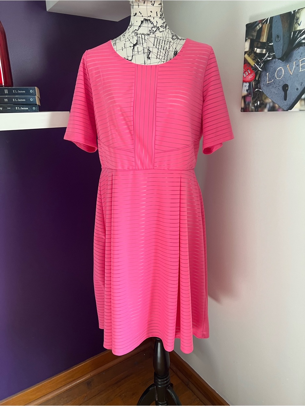 NY Collection Pink Short Sleeve Midi Dress